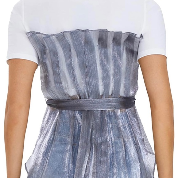 Women's Peplum Top • Crewneck T-shirt • Tie Waist Front • High-Low • Pleated - Picture 3 of 6